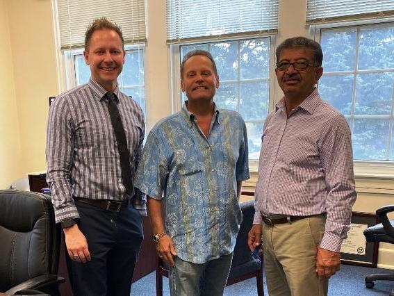 Pictured with Prendergast (center) is Engineering Professor Mohammad Saifi (left) and Dean of Student Experience Lucas Taylor.  Mike can be reached at michapre1@gmail.com from any old classmates/friends.  